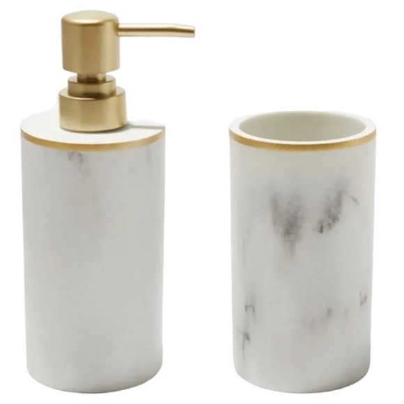 SUNDAY CITIZEN • Elegant Resin Bath Set Soap Dispenser Toothbrush Holder - Picture 2 of 6